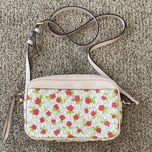 Michael Kors Crossbody Bag with Pink and Green Floral Design adjustable strap